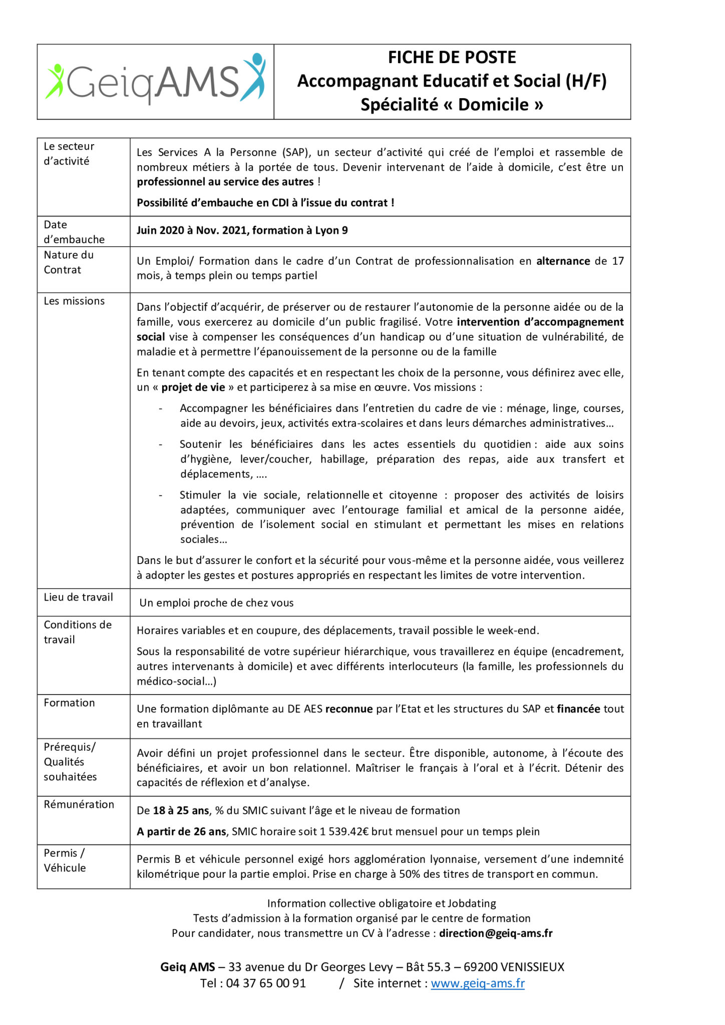 Fiche De Poste Aes 1 Geiq Ams 4059